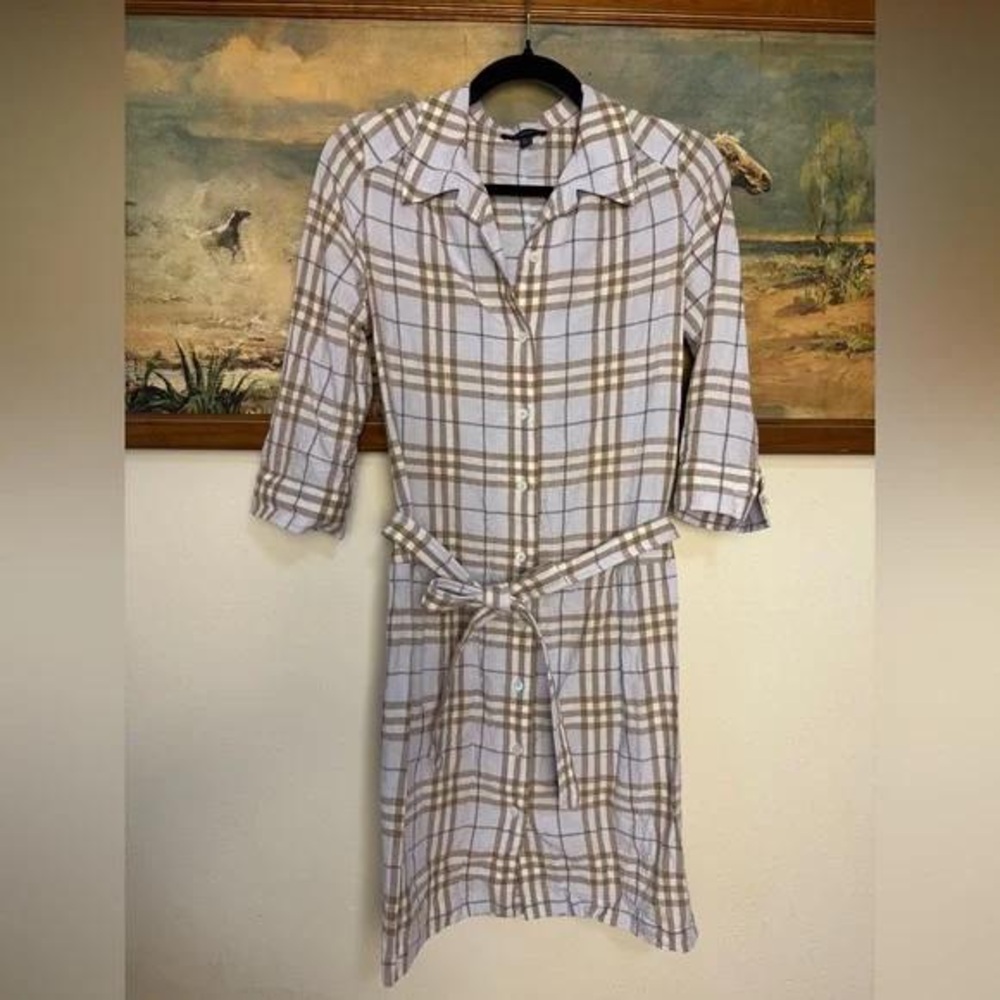 Plaid Button-Up Dress with Belt